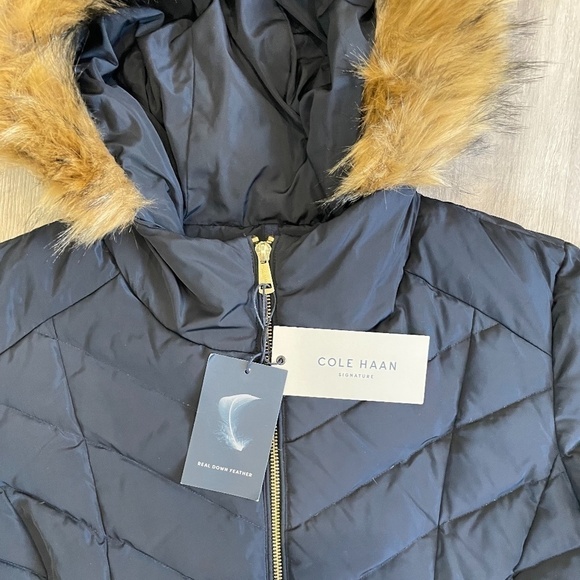 Cole Haan Puffer Down Faux Fur Trim Hooded Coat - Picture 5 of 11
